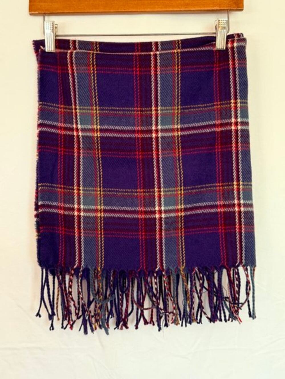 Eddie Bauer Purple Tartan Plaid Fringed Shawl/Wrap/Scarf Colorful Boho Preppy